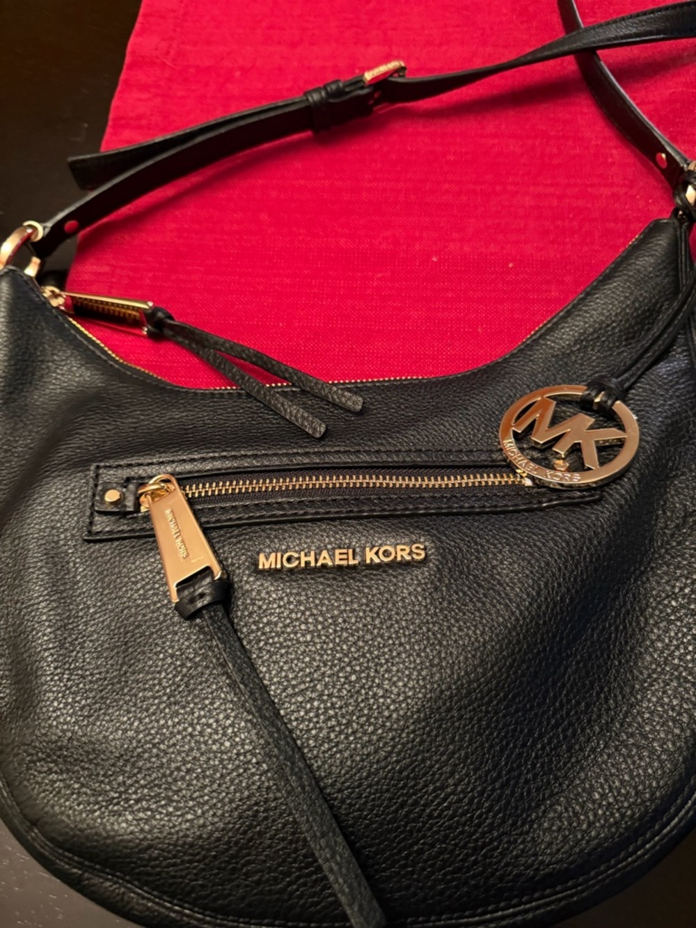 Michael Kors Black Pebbled Leather Crossbody Bag with Gold Hardware